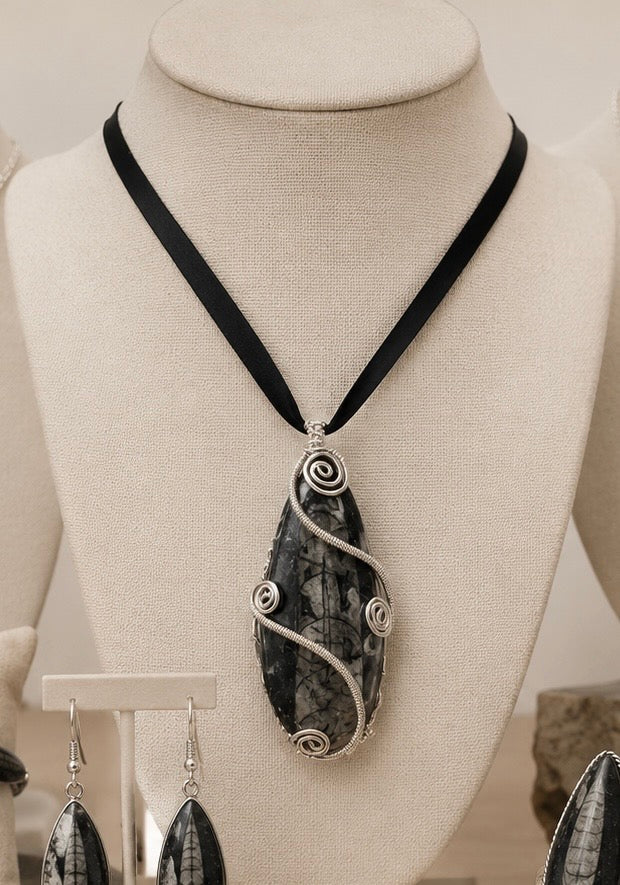 Natural Orthoceras fossil pendant