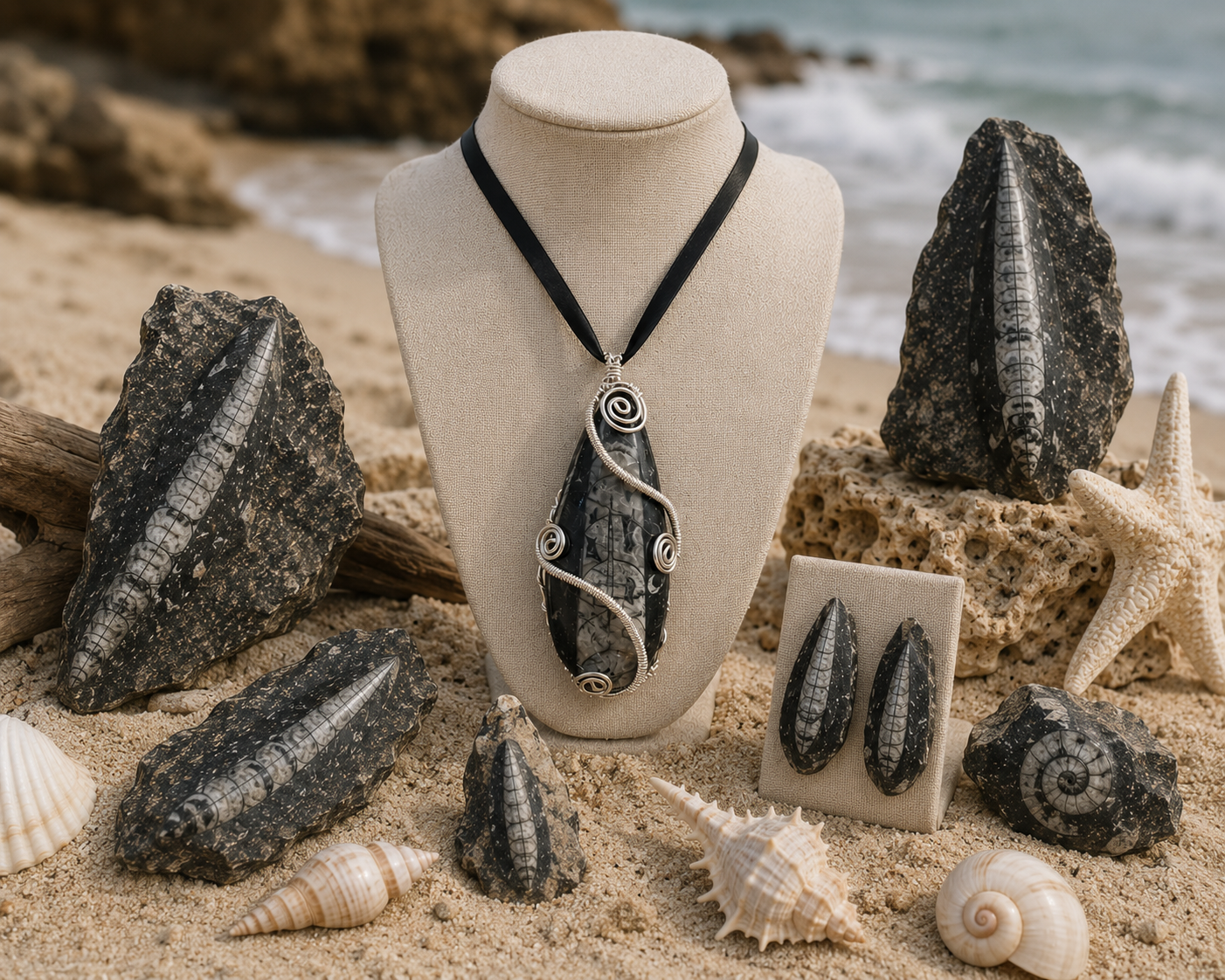 Natural Orthoceras fossil pendant