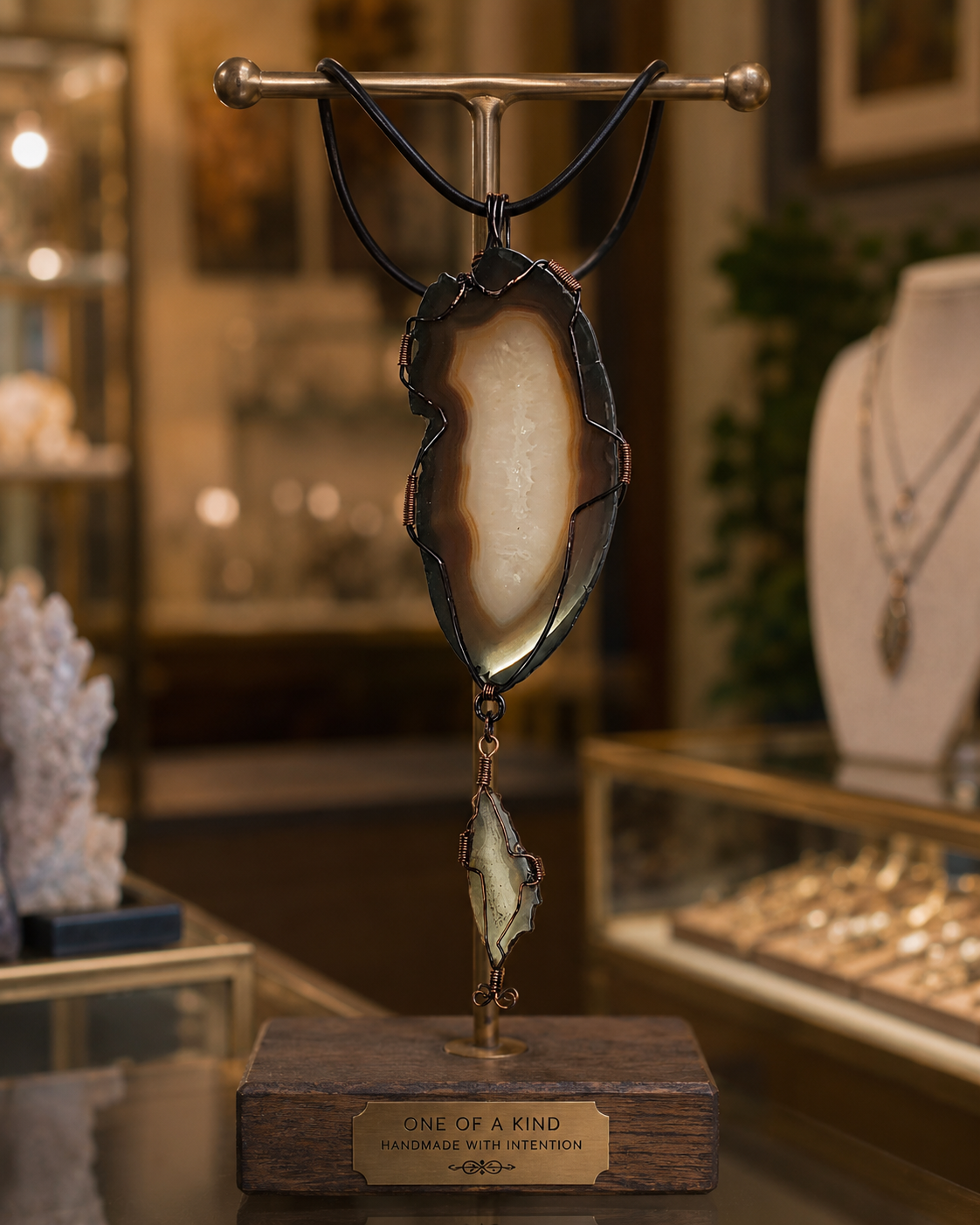 Agate Slab pendant with velvet ribbon